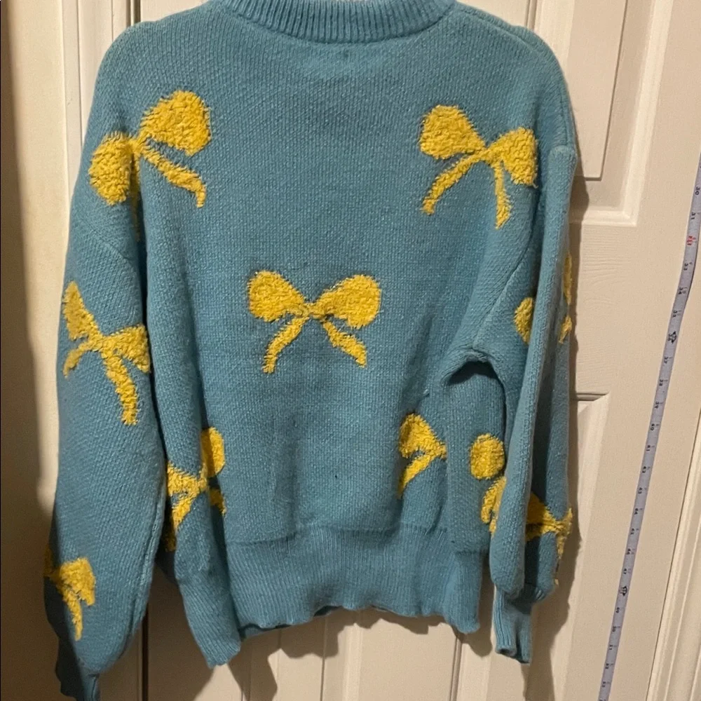 POL Women's Teal Sweater with Yellow Bow Details - Picture 6 of 10